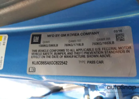 2016 Chevrolet Spark Ls Cvt from USA, damaged, VIN KL8CB6SA8GC622542